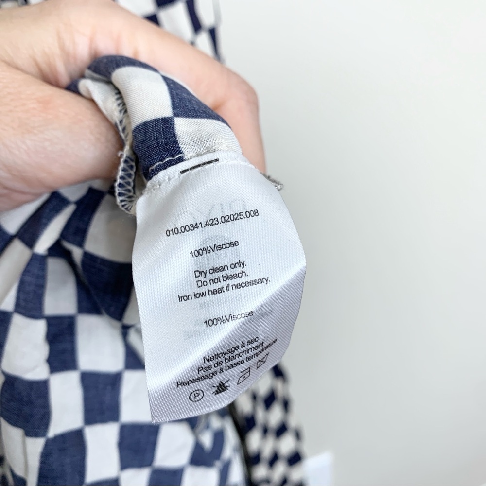 NEW RIXO Maddison Shirtdress (Sz XS) Long Sleeve Midi Navy Cream Checkerboard - Picture 15 of 16